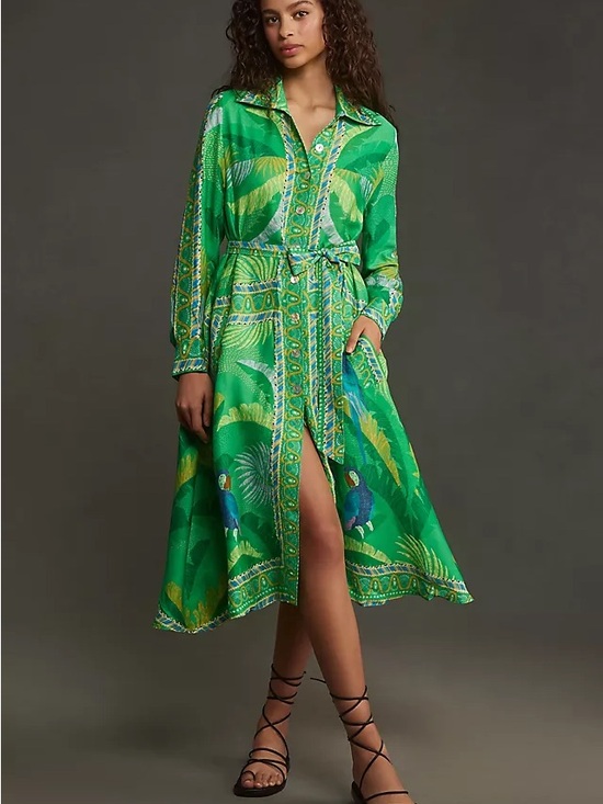 FARM Rio Dresses & Skirts - FARM Rio Green Macaw Scarf Chemise Dress Like New